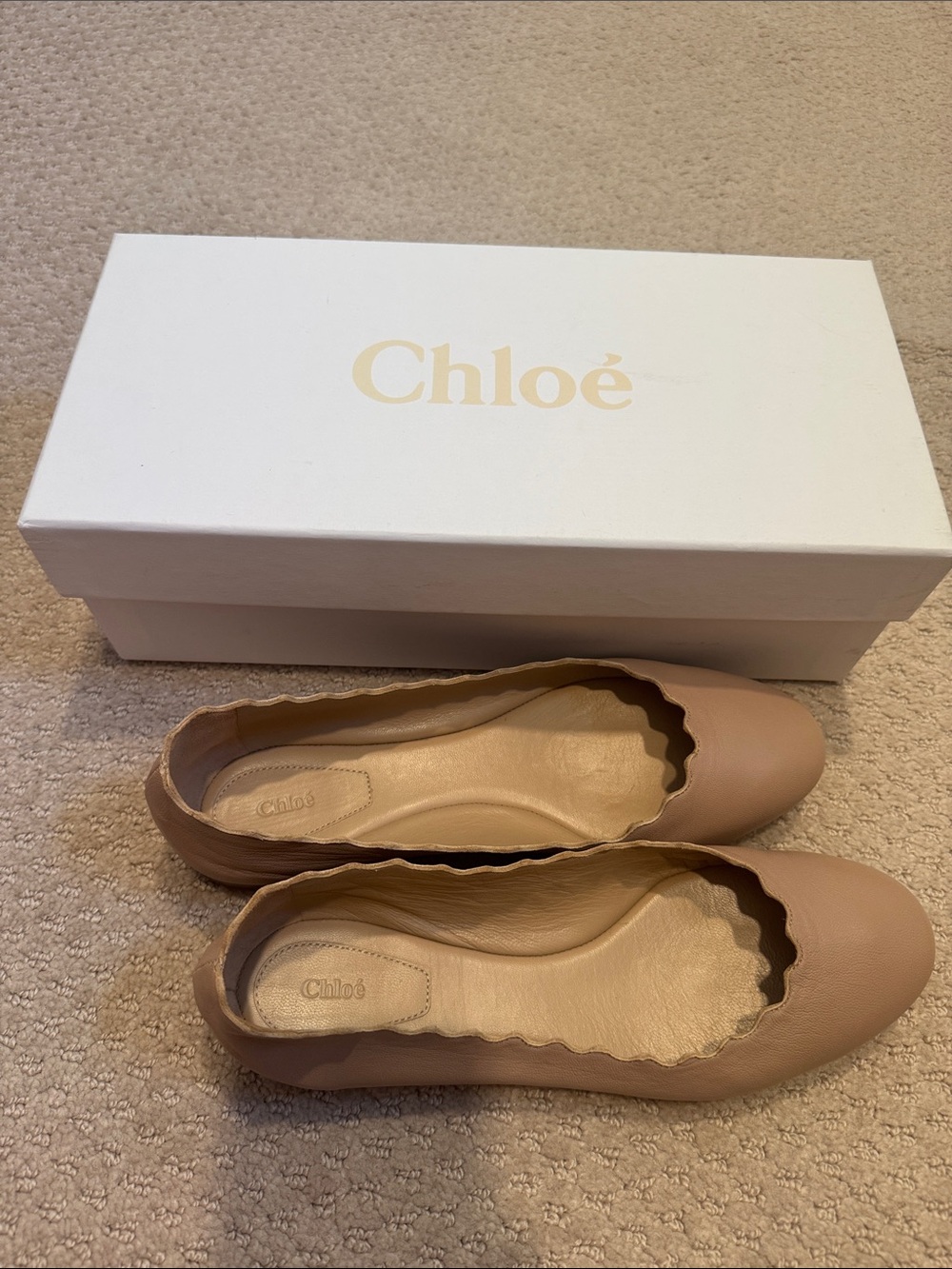 Chloe Womens Lauren Leather Ballet Flat Nude Sz 36 with Box